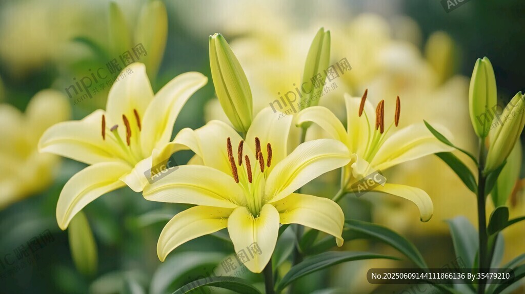 清新黄色百合花绽放瞬间