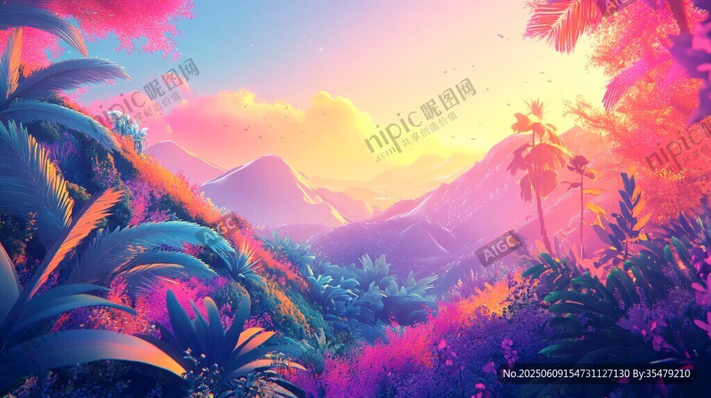 梦幻绚丽的热带山林景观