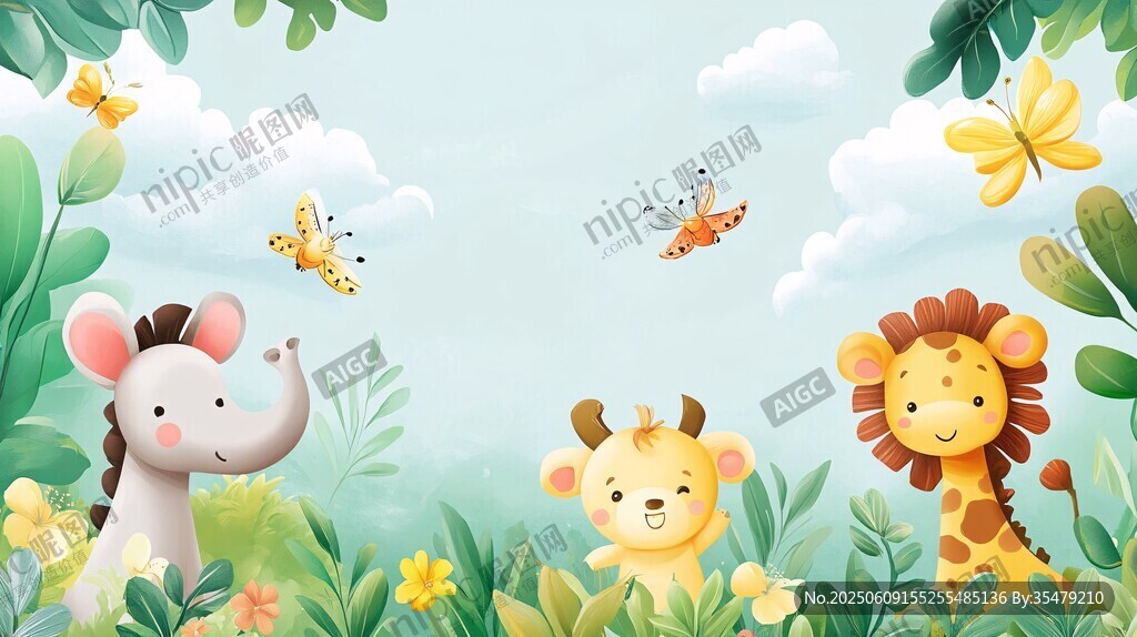 可爱动物的森林欢乐场景
