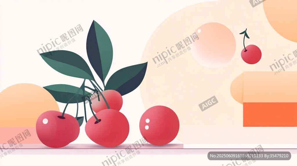 甜美樱桃插画 清新水果风