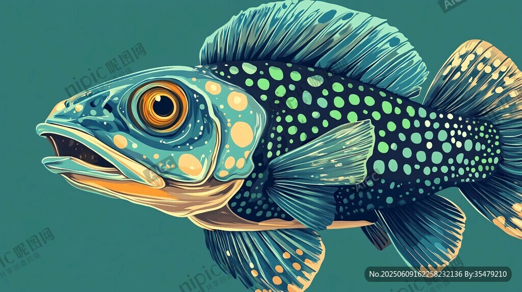 斑斓斑点鱼的奇幻插画