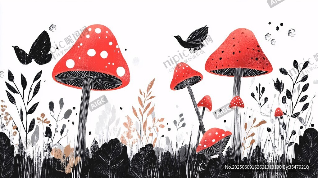 梦幻蘑菇森林插画