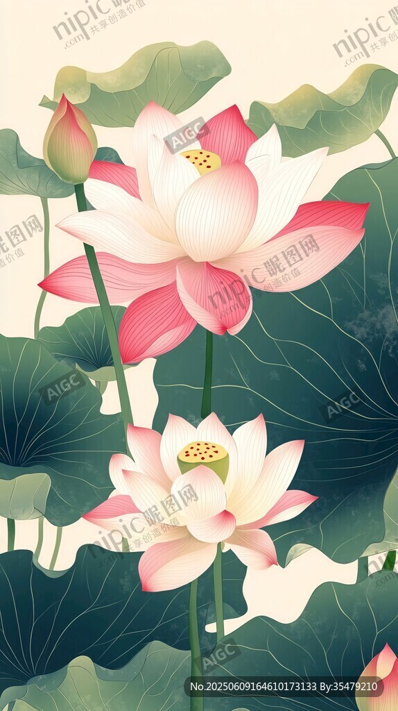 清新雅致荷花绽放图景