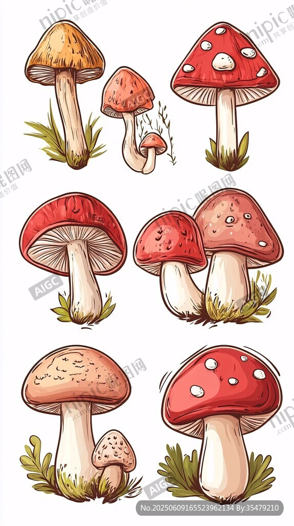 可爱卡通蘑菇插画集合