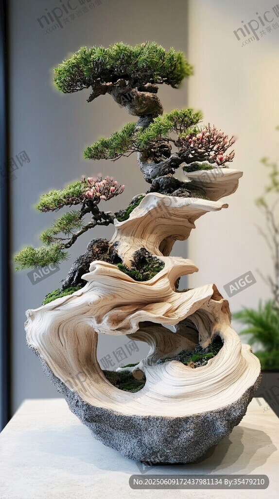 创意根雕盆景 绿意盎然
