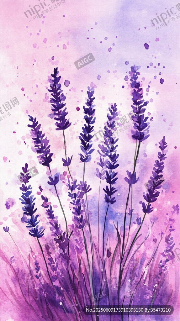 梦幻薰衣草水彩插画