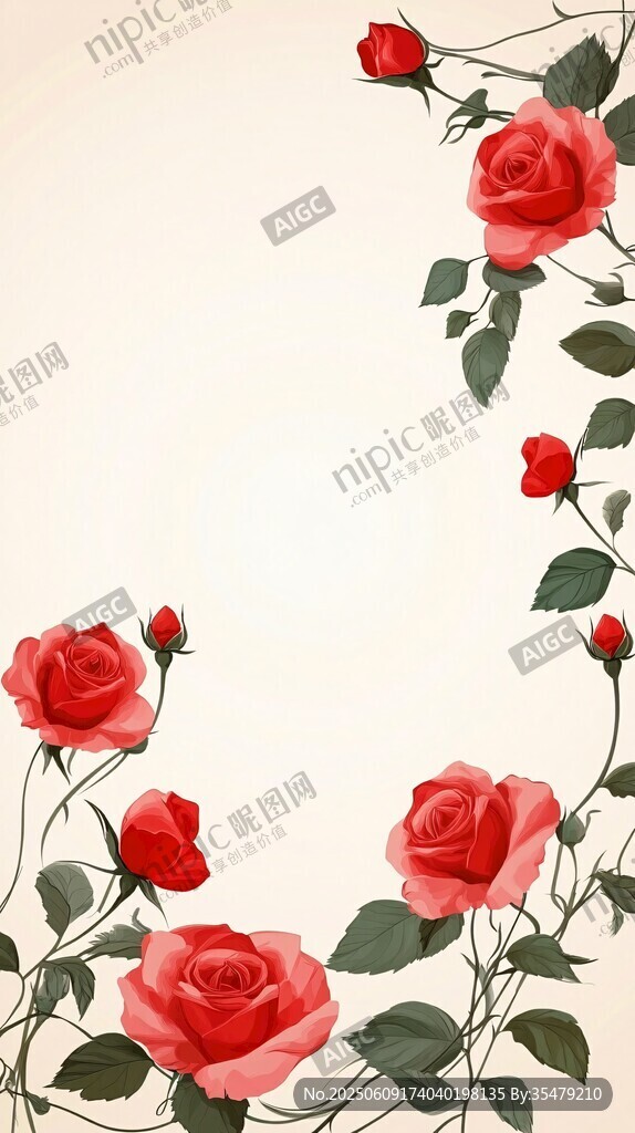 复古风红玫瑰花卉边框图
