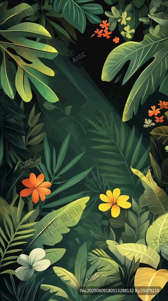 热带植物花卉插画背景