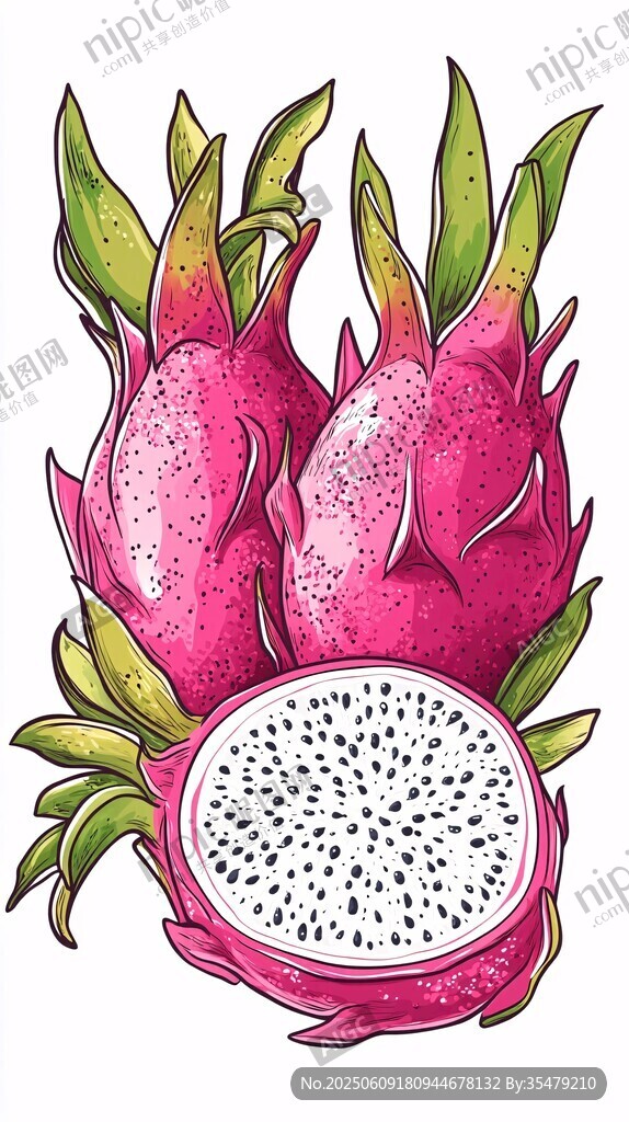 手绘火龙果插画