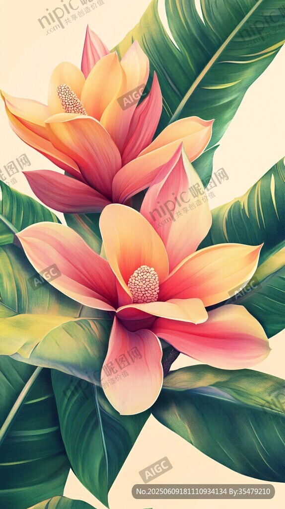 艳丽热带花卉插画