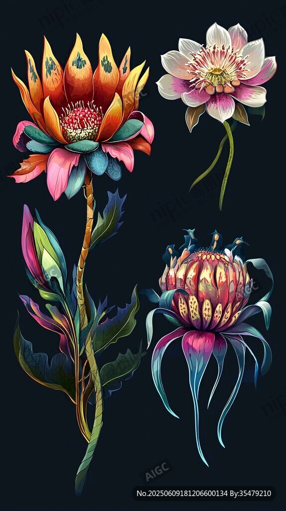 奇幻多彩花卉插画艺术