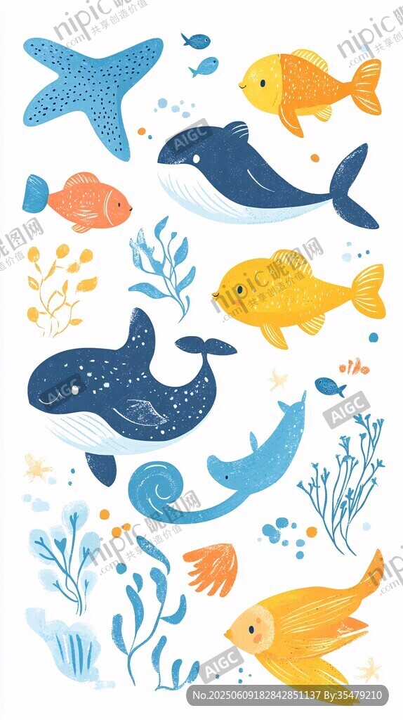 海洋生物可爱插画集合