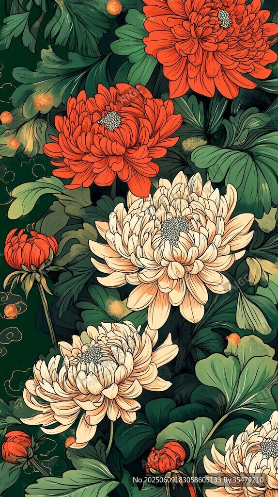 秋菊绽放的斑斓花卉图景