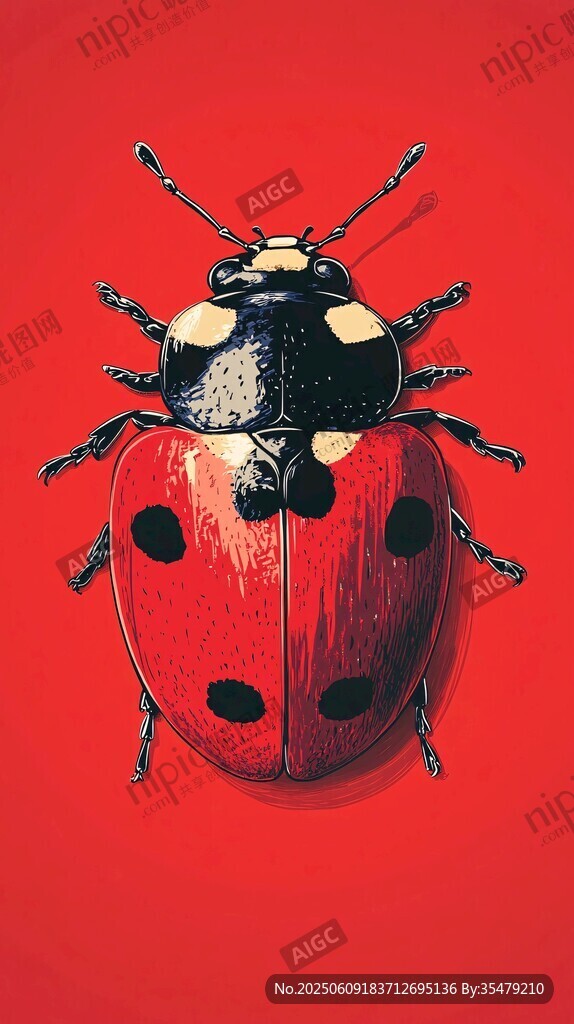 红色瓢虫插画特写