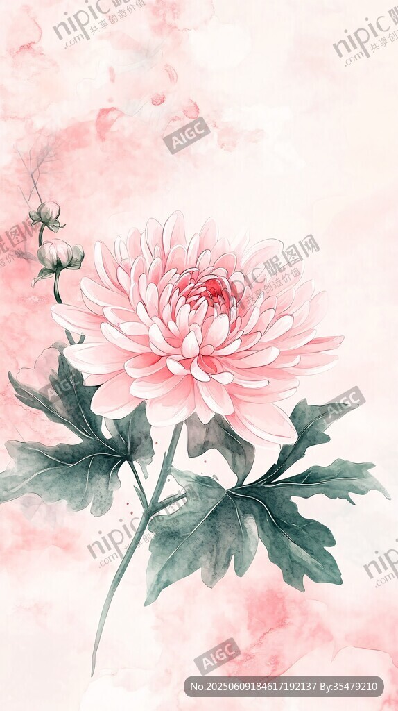 水墨粉菊图