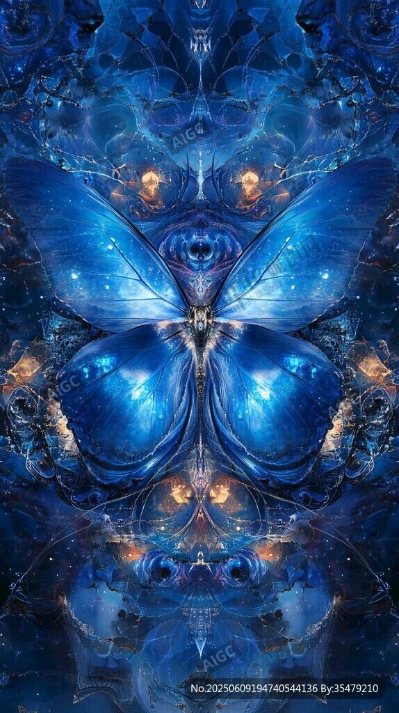 梦幻蓝色神秘蝴蝶艺术图像