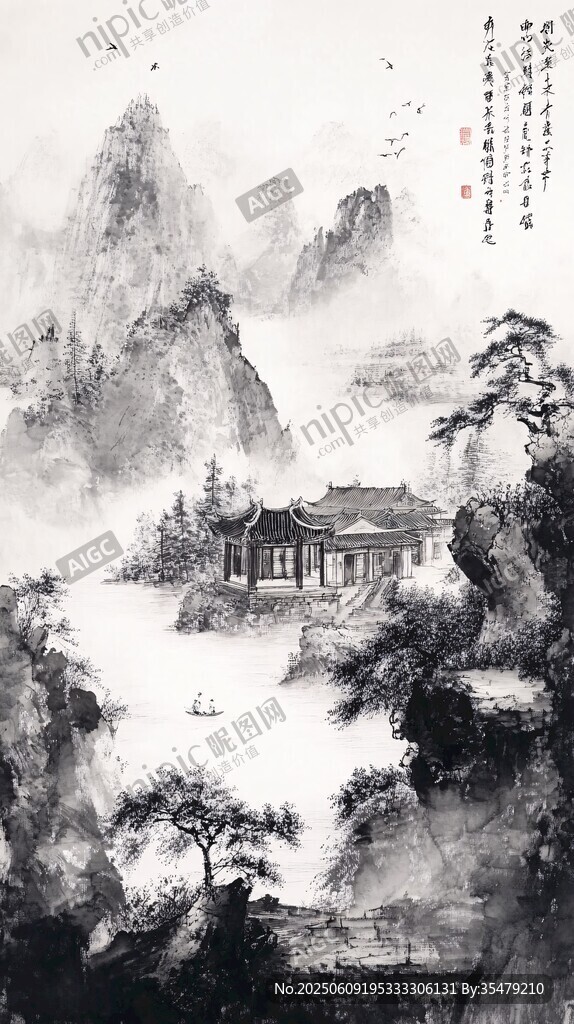 水墨山水间的古韵建筑