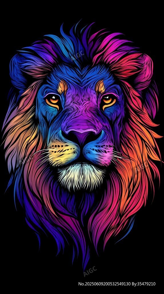 梦幻炫彩狮子头像插画