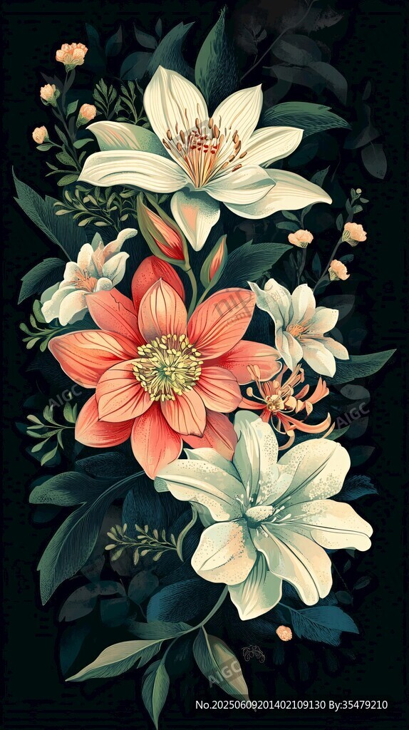 绚丽花卉插画 自然之美