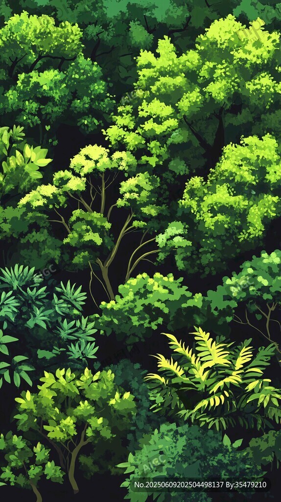 茂密森林绿意盎然插画