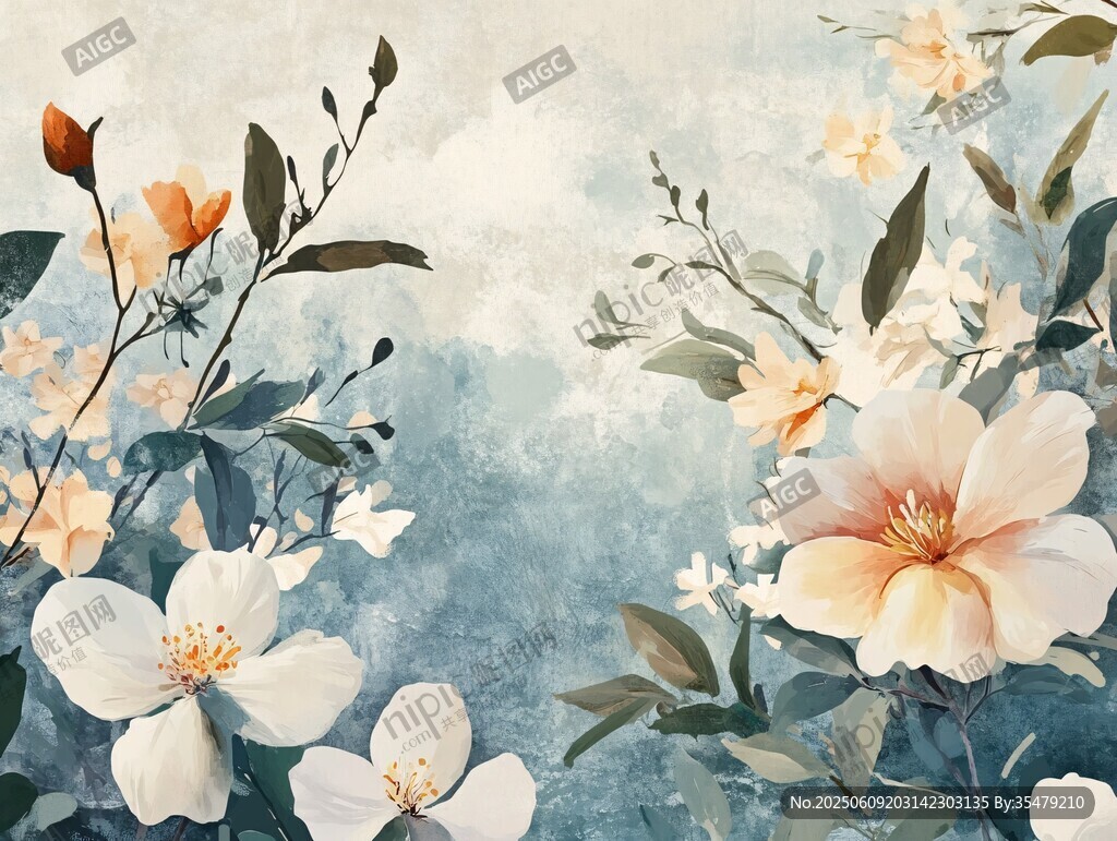 清新花卉水彩画背景图