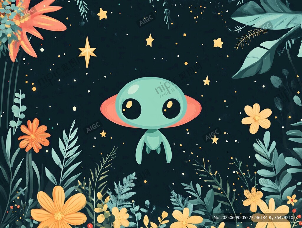夜中萌趣外星生物与花草