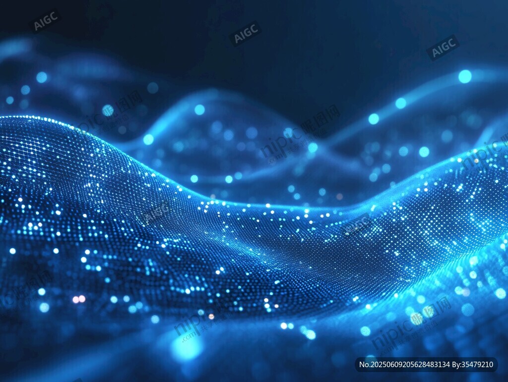 蓝色数字波浪科技背景图