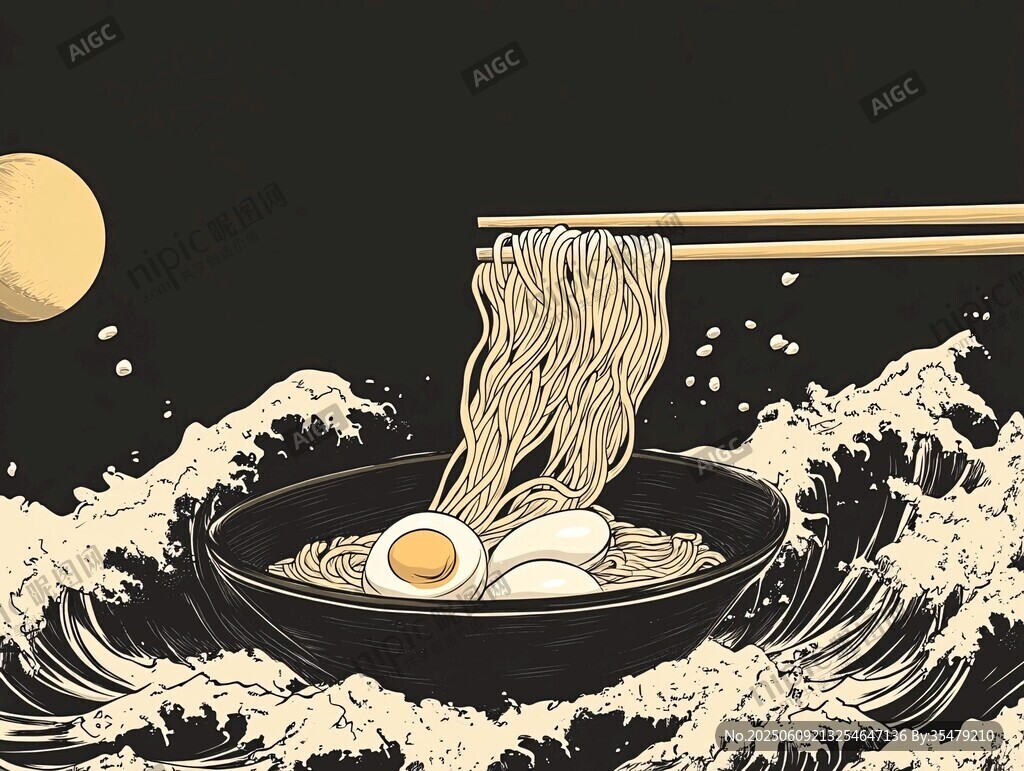 月夜浪花中的美味拉面