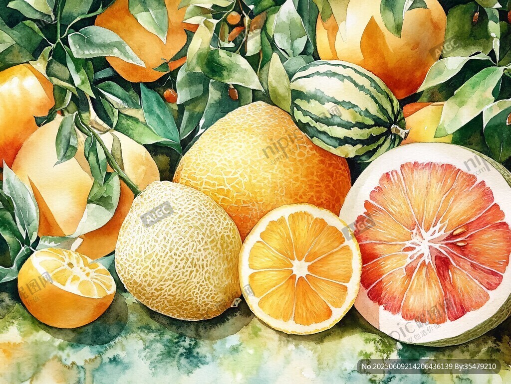 多彩水果静物水彩画
