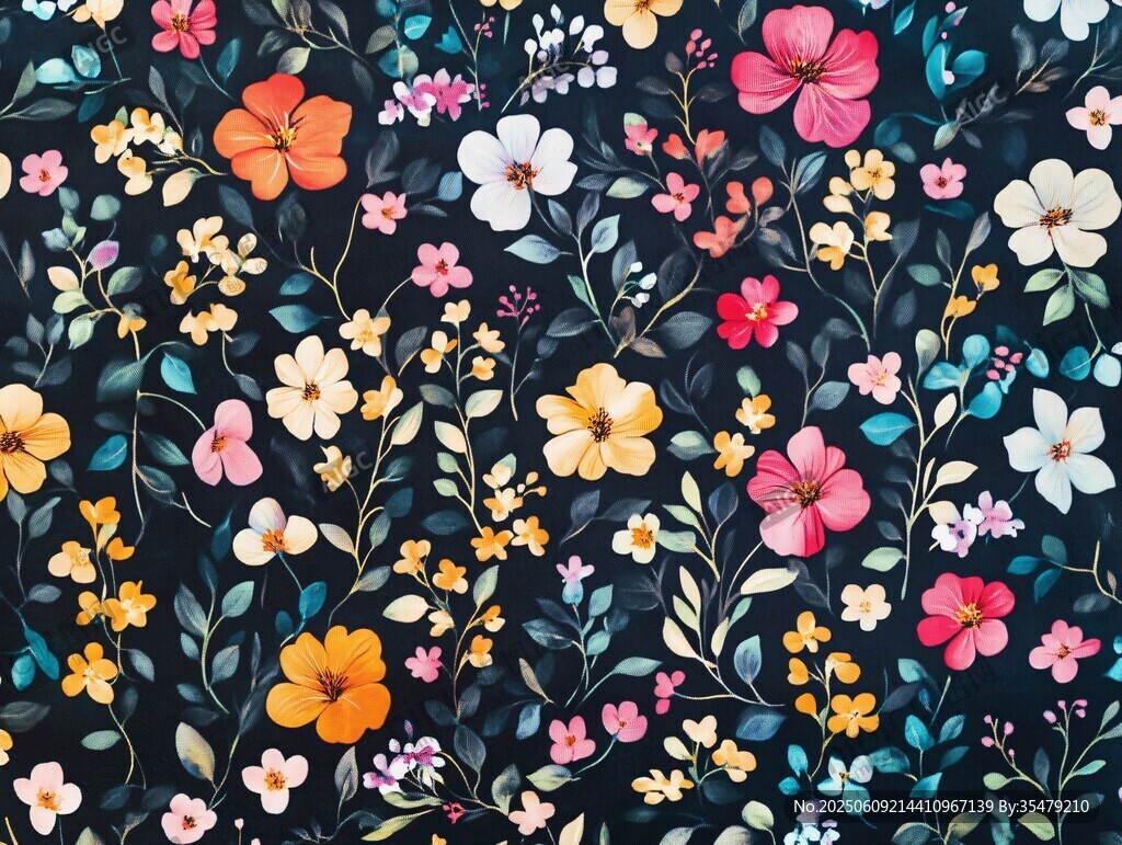 繁花满布的深色花卉图案