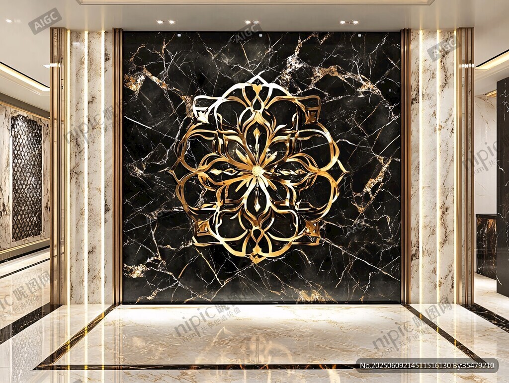 奢华黑金大理石玄关装饰画