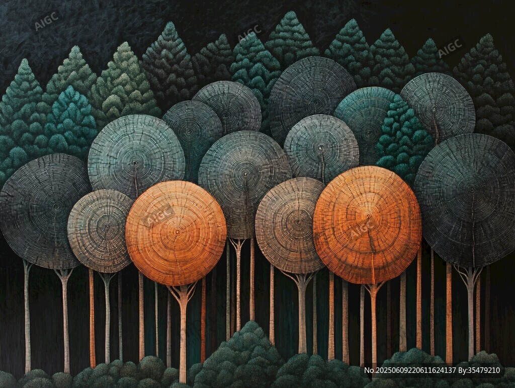 奇幻圆形森林艺术插画