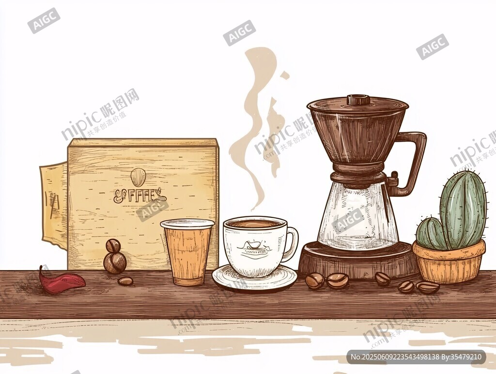 温馨咖啡角落与器具摆件