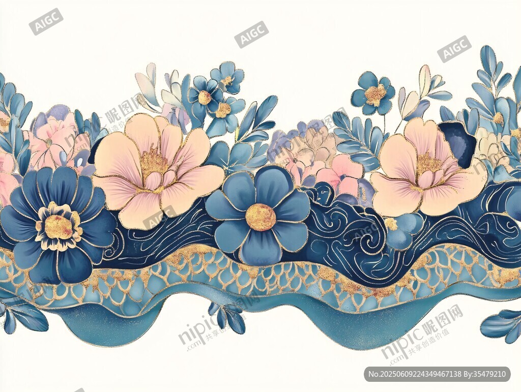 中式花卉海浪纹精美图案