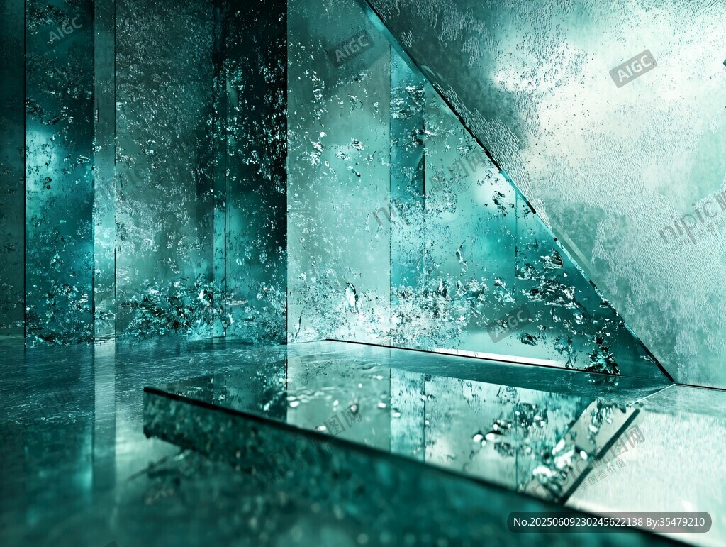 青绿色调的抽象空间场景