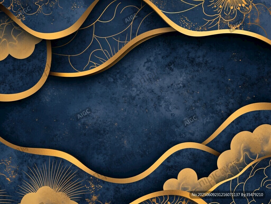 蓝金中式云纹华丽背景图