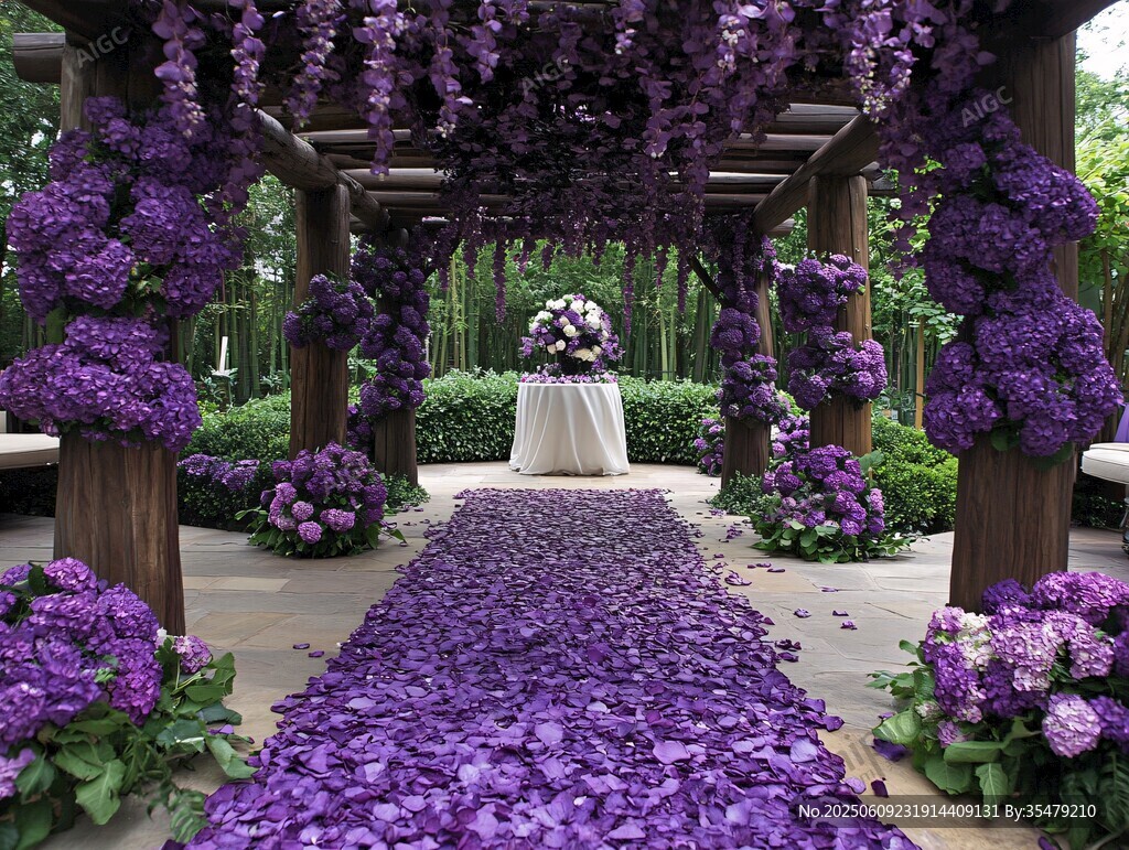 紫色浪漫花卉婚礼通道