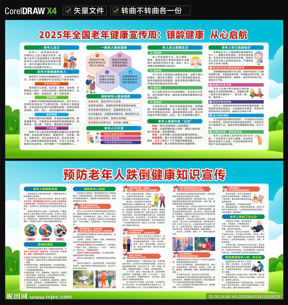 老年健康宣传周预防跌倒展板