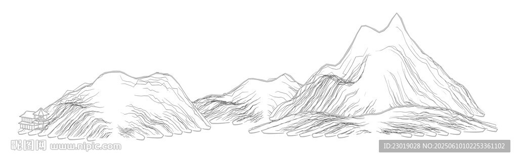 素描风格的连绵山脉