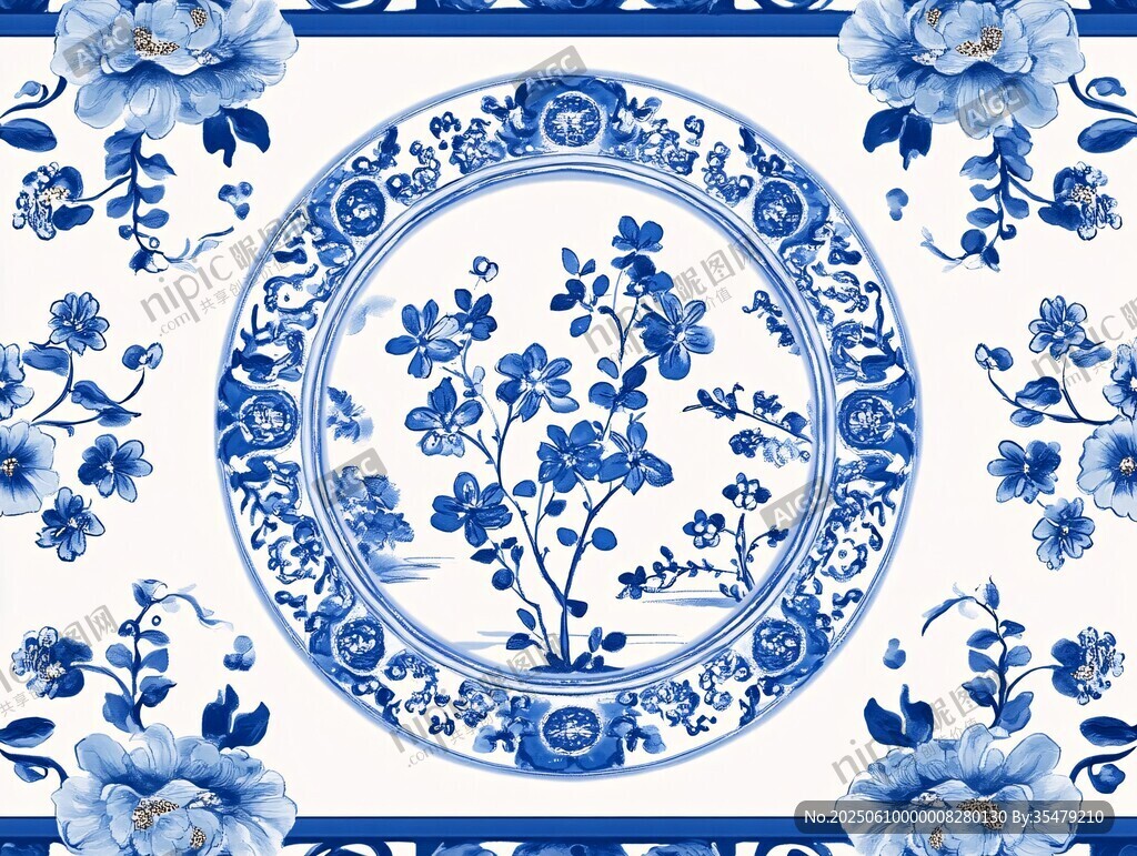 青花瓷花卉图案精美纹饰