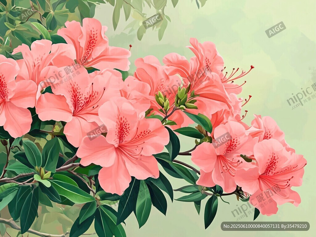 娇艳盛开的粉色杜鹃花