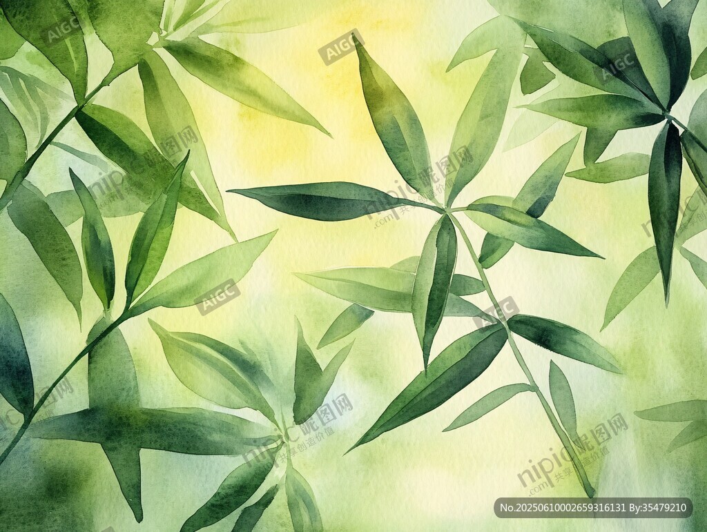 水彩绘就的清新竹叶图景