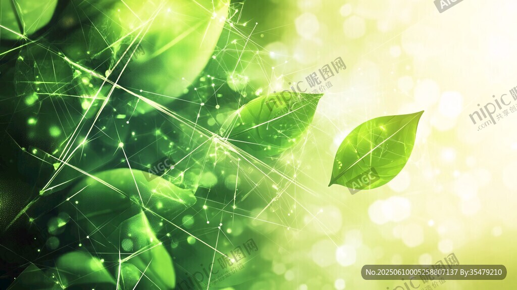 梦幻绿叶科技风背景图