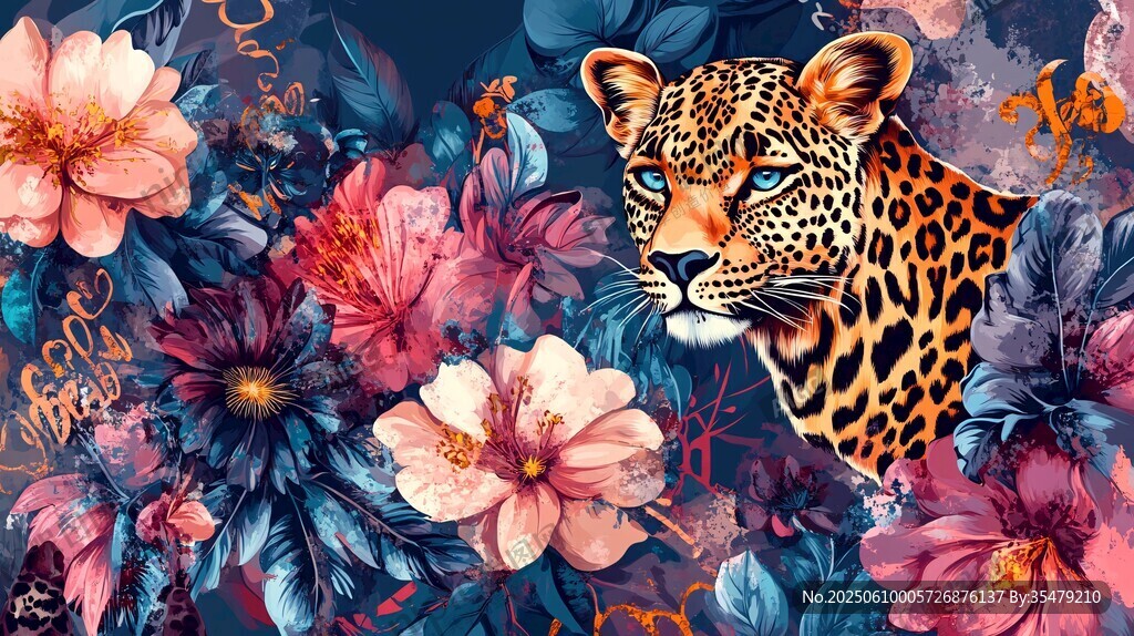 豹与繁花的梦幻图案世界