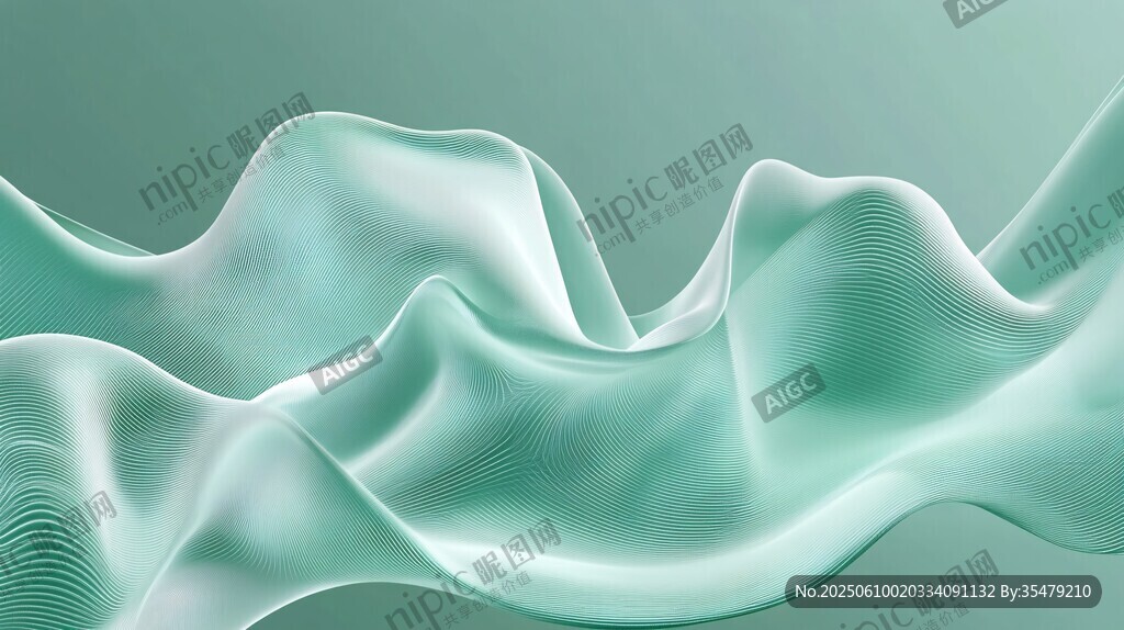 青绿色流动波浪质感背景