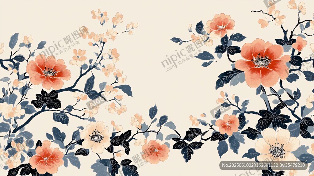 中式花卉图案背景装饰画
