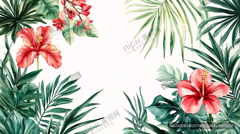 热带花卉绿植装饰背景图