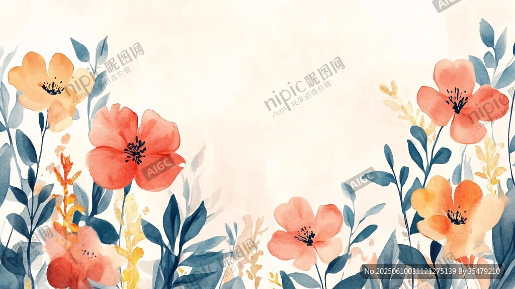 水彩花卉边框背景图