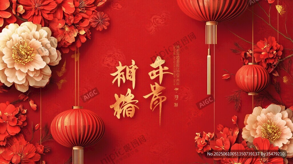 春节村椿主题喜庆背景图