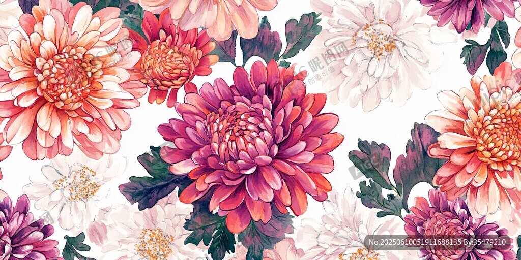 缤纷菊花花卉无缝图案